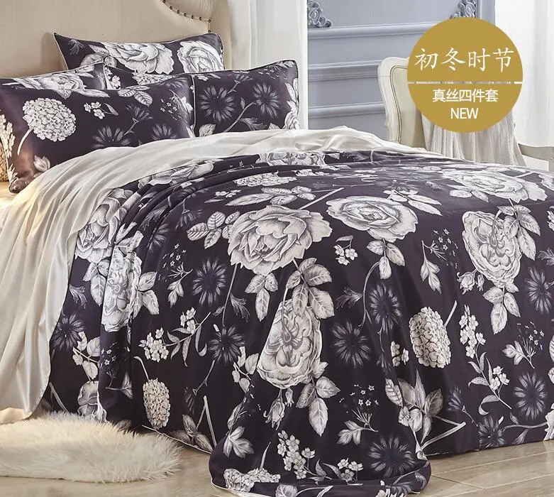 Double Sided 100% Mulberry Silk Four Piece Set Bed Sheet Quilt Cover Home Textile Bed Sheets Bedding Manufacturers Wholesale