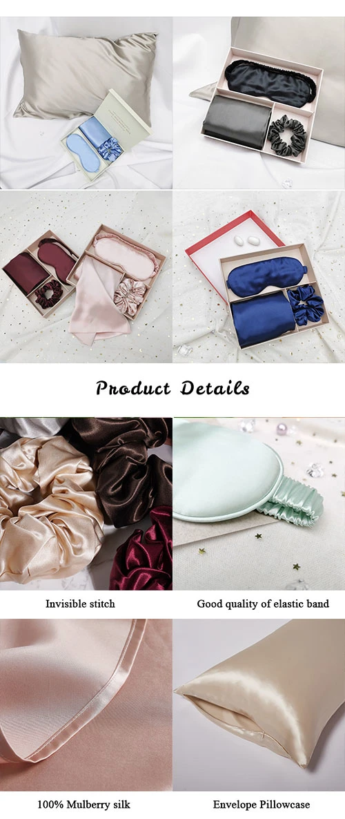 Luxury 3 Pieces Pure Silk Pillowcase Eye Mask and Scrunchies Set for Women