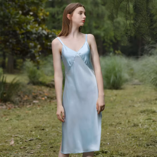 Women Summer Silk Night Satin Evening Dresses Girl Casual Slip Silk Dress