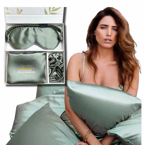 Conjunto de fronhas com logotipo personalizado fronha de seda pura caixa de elástico para amarrar o cabelo luxo 100% seda de amoreira