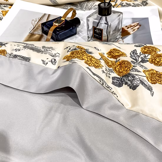 Lençol de cama de casamento de seda lavada bordada e capa de edredom com quatro peças