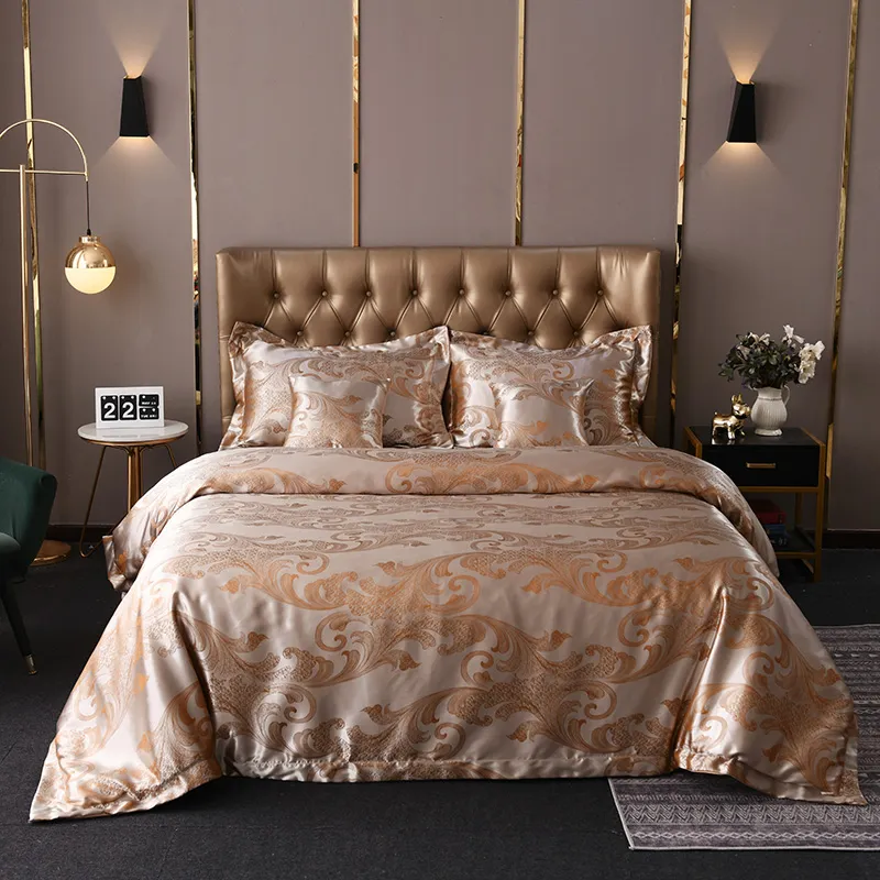 Clássico Luxo Jacquard Seda Cetim Conjunto de Cama Luxo Macio Capa de Edredom Conjunto de Cama 4 6 8 10 PCS